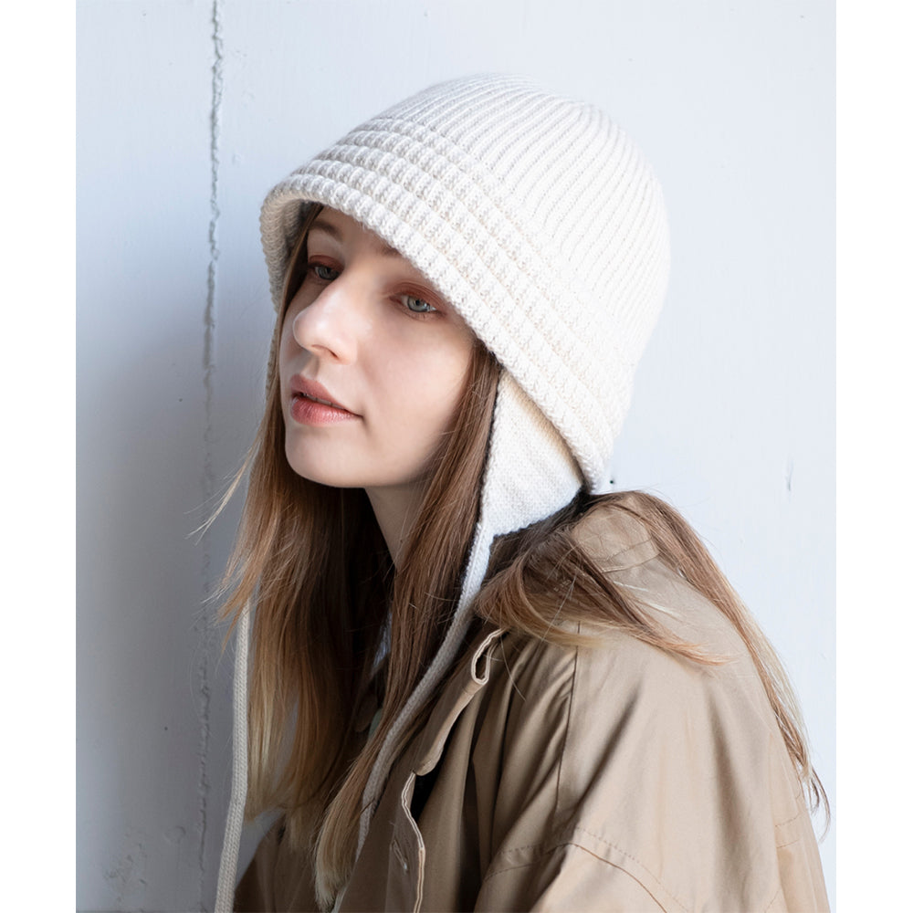 ニット耳付きクローシュハット