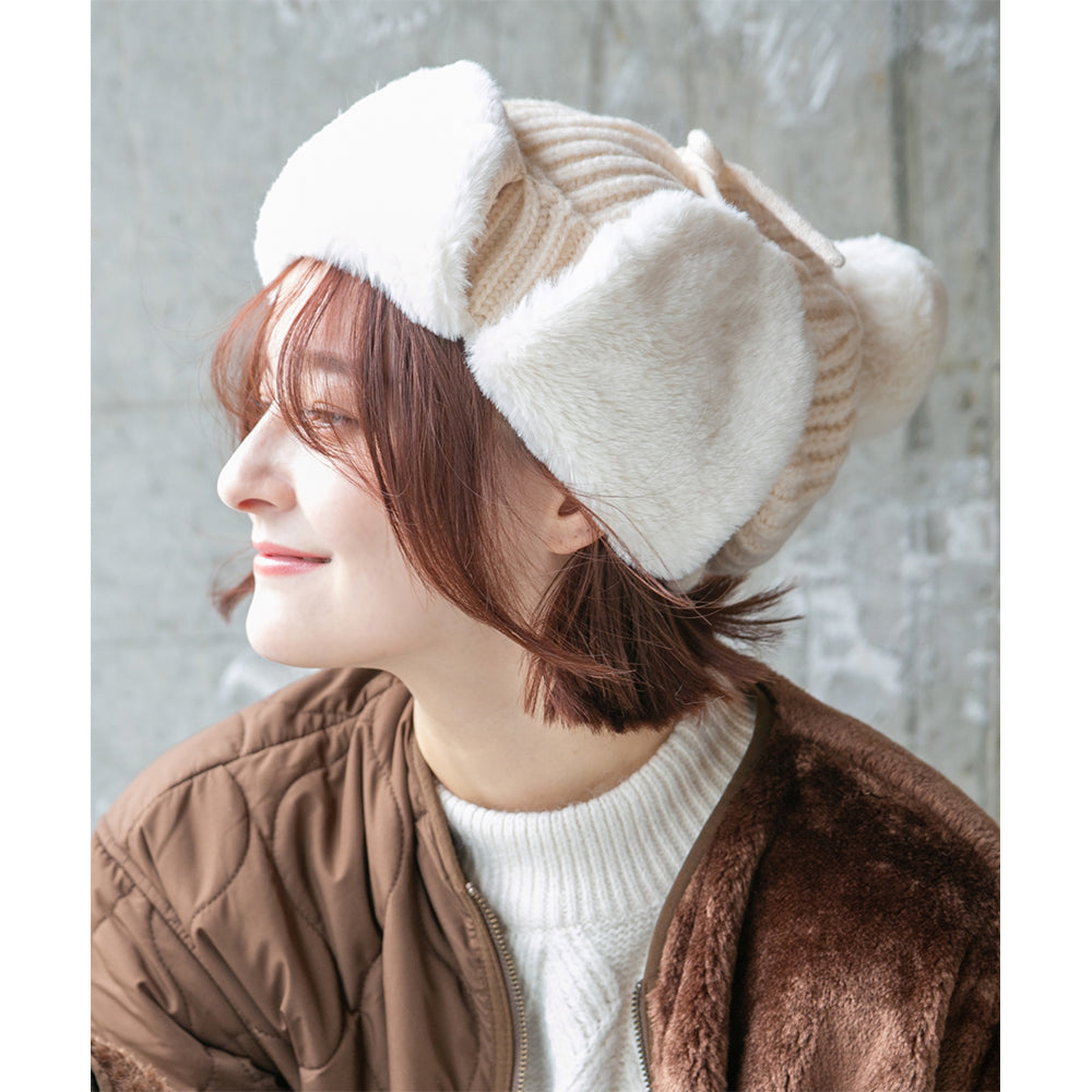 ファー耳付きニット