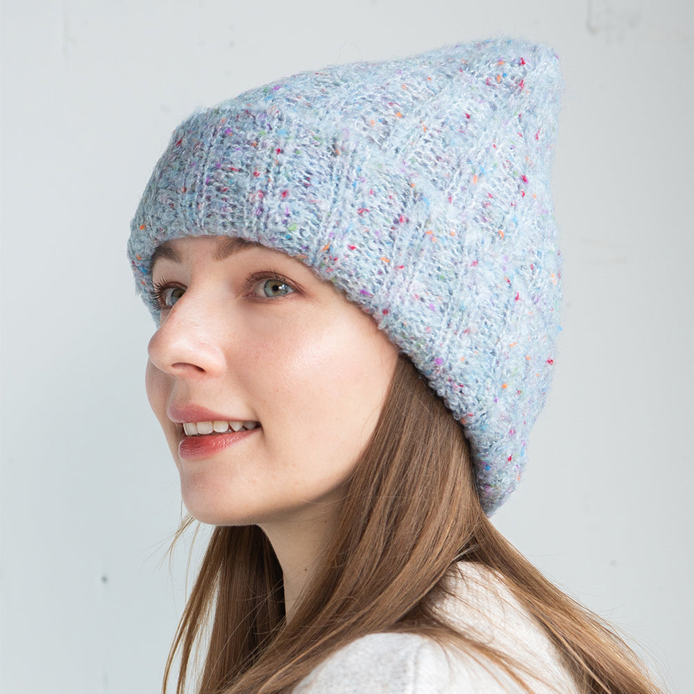 ブークレリブ編みニット