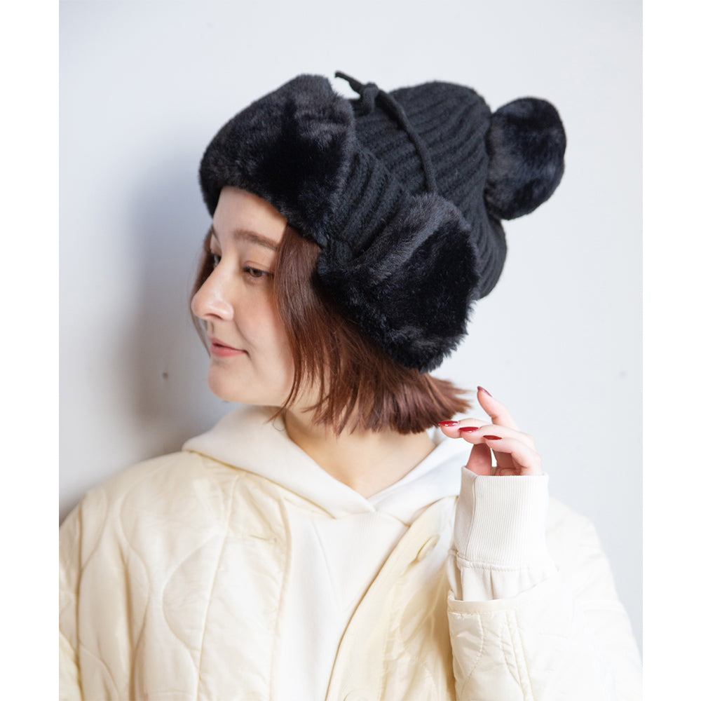 ファー耳付きニット