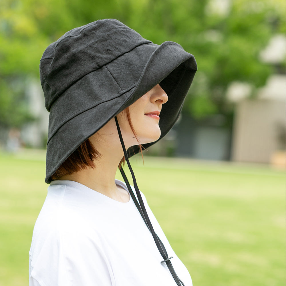 麻遮光生地つば広ダウン