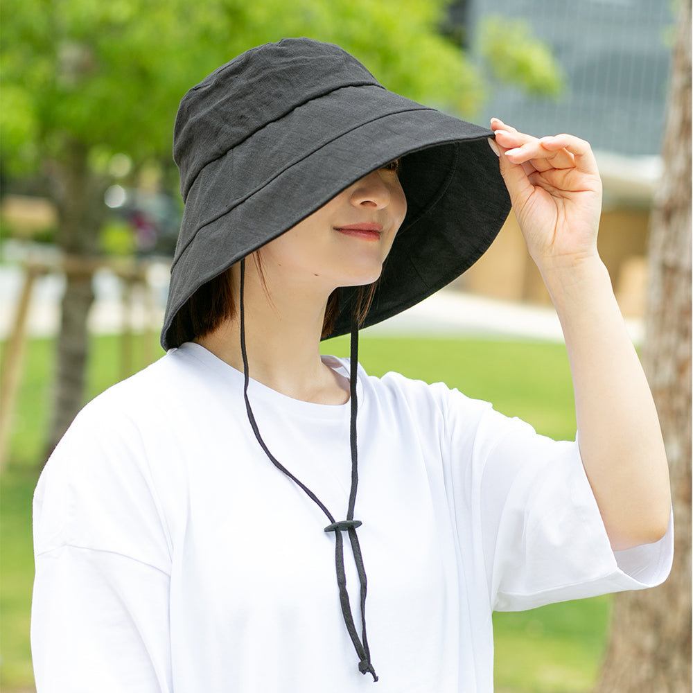 麻遮光生地つば広ダウン