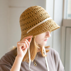ペーパー紐付き透かし編みハット