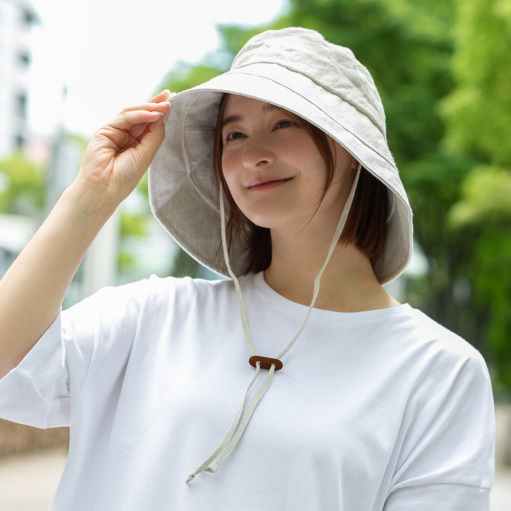 麻遮光生地つば広ダウン