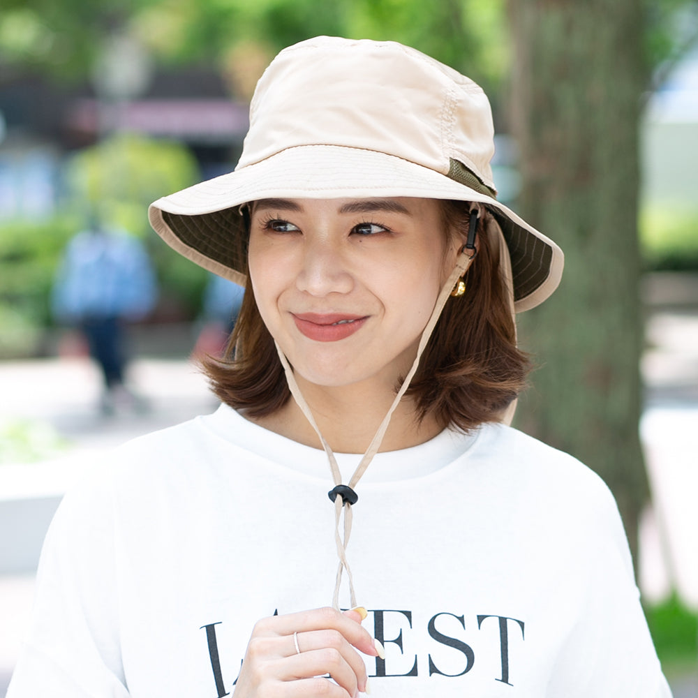 撥水遮光配色垂れ付きサファリ