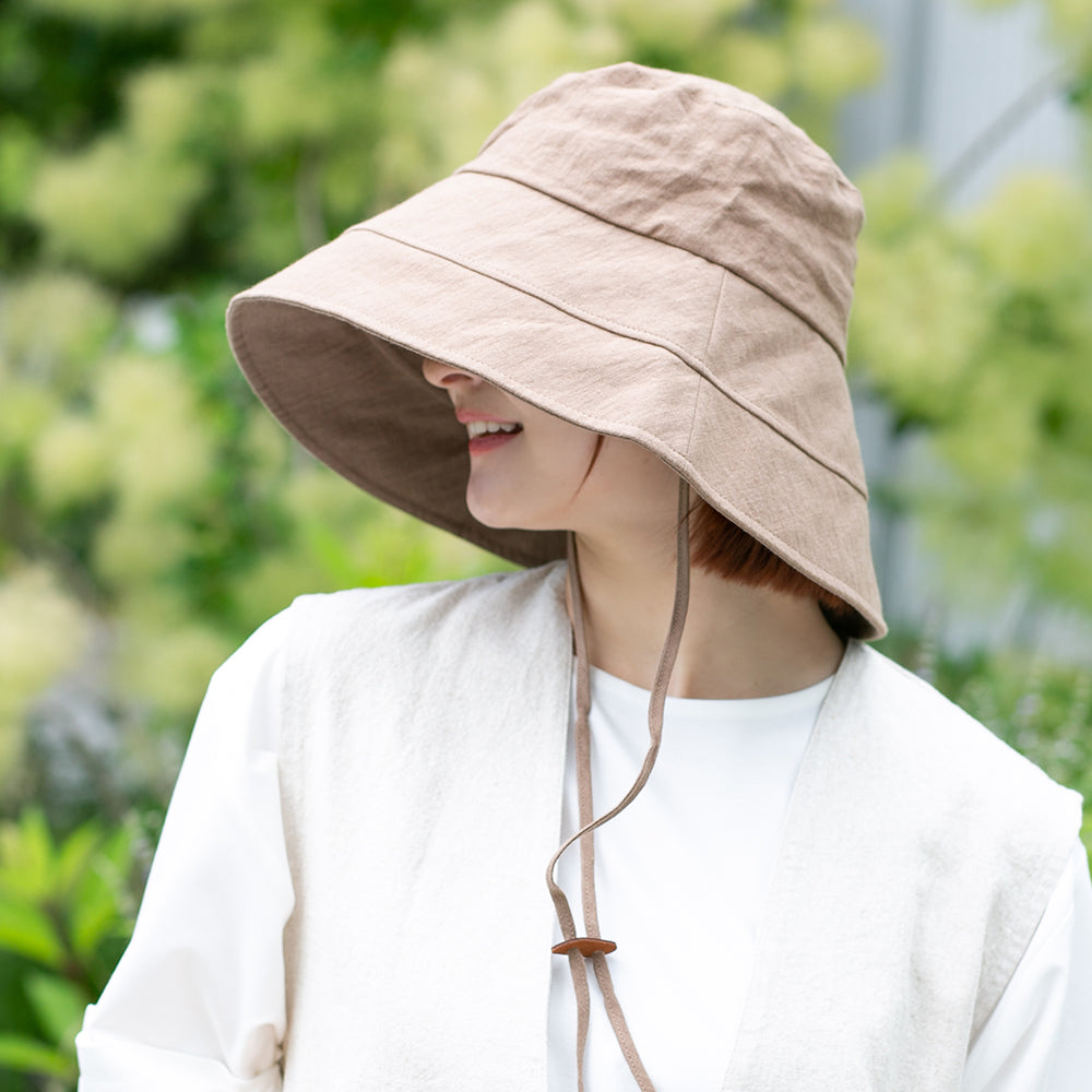 麻遮光生地つば広ダウン