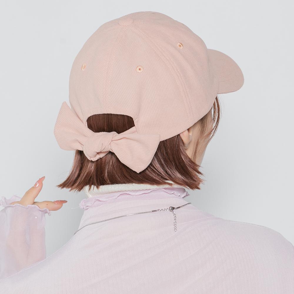 細コーデュロイバックリボンキャップ