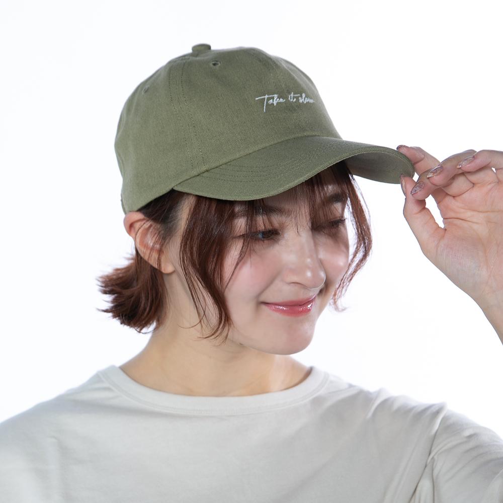 麻混筆記体刺繍キャップ