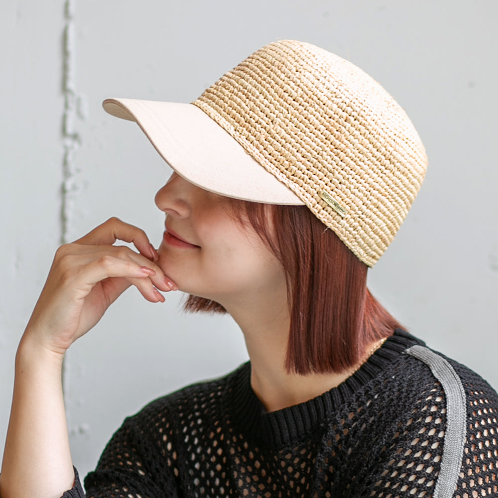 ラフィア細編布帛ジョッキーキャップ