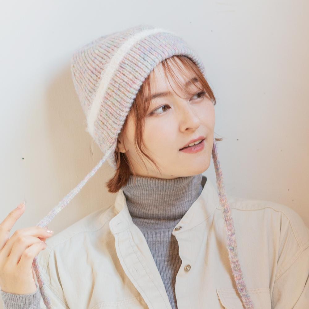 SHINJEO カシミヤニット帽　紐付き シャギーライン紐付きワッチ – イチヨンプラス / 帽子通販