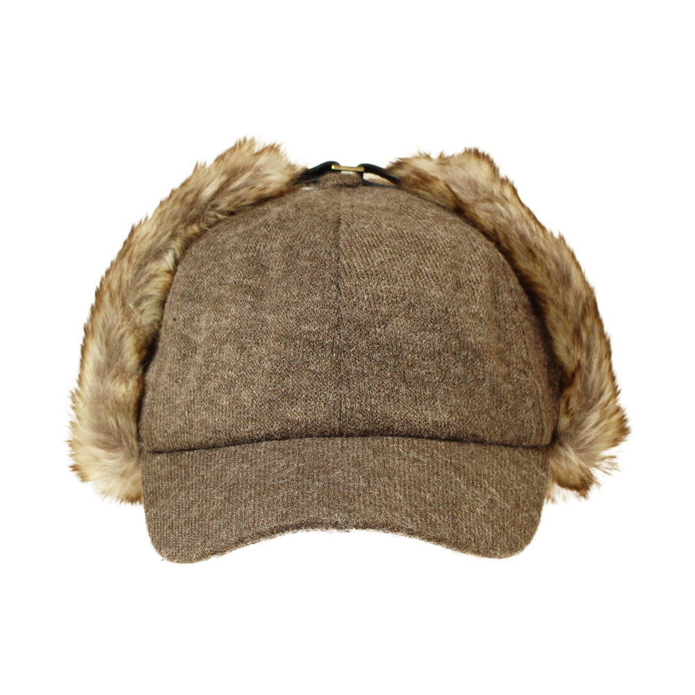 ニット生地フェイクファー付きキャップ