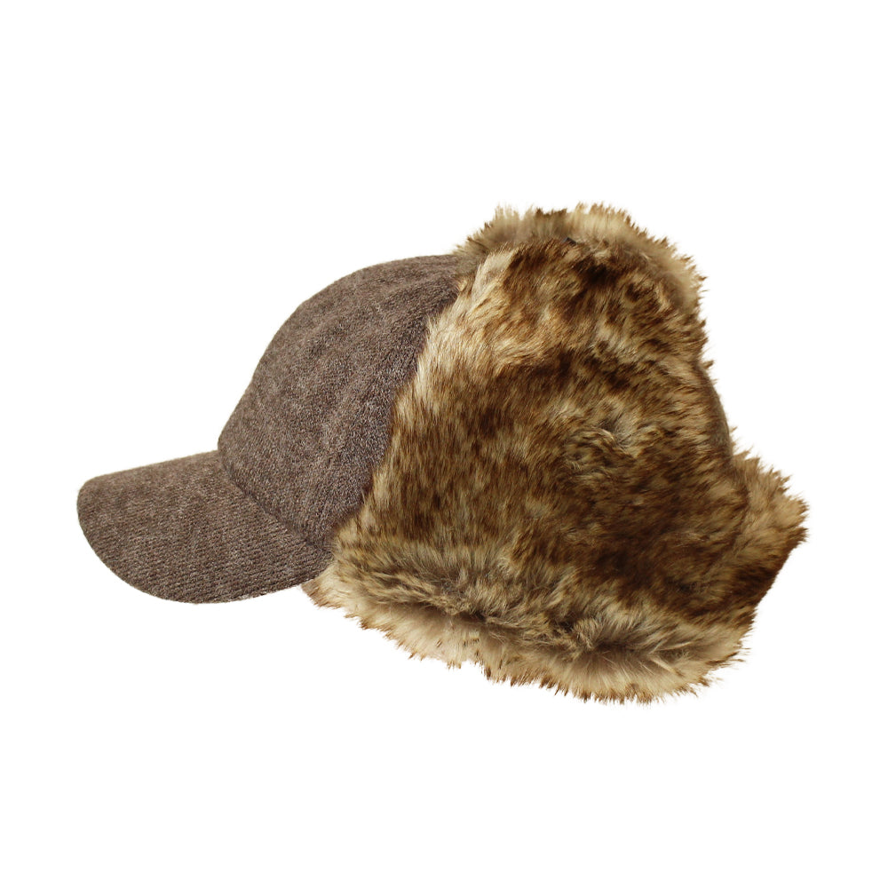 ニット生地フェイクファー付きキャップ