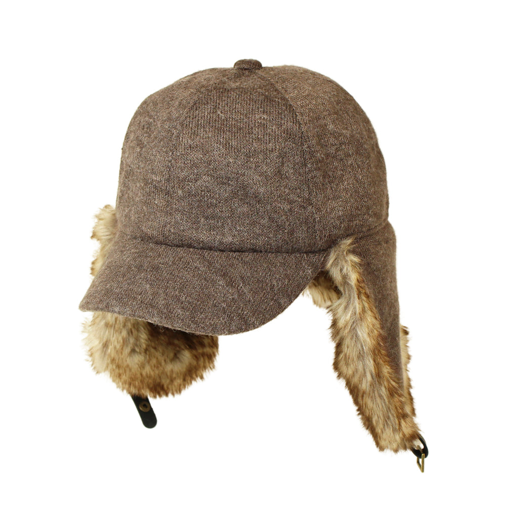 ニット生地フェイクファー付きキャップ