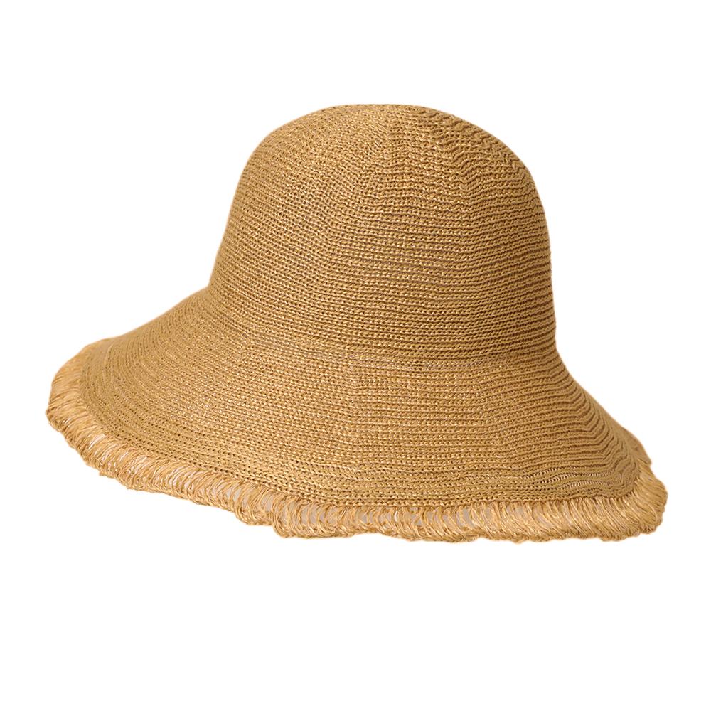 編立てつば広フリンジハット