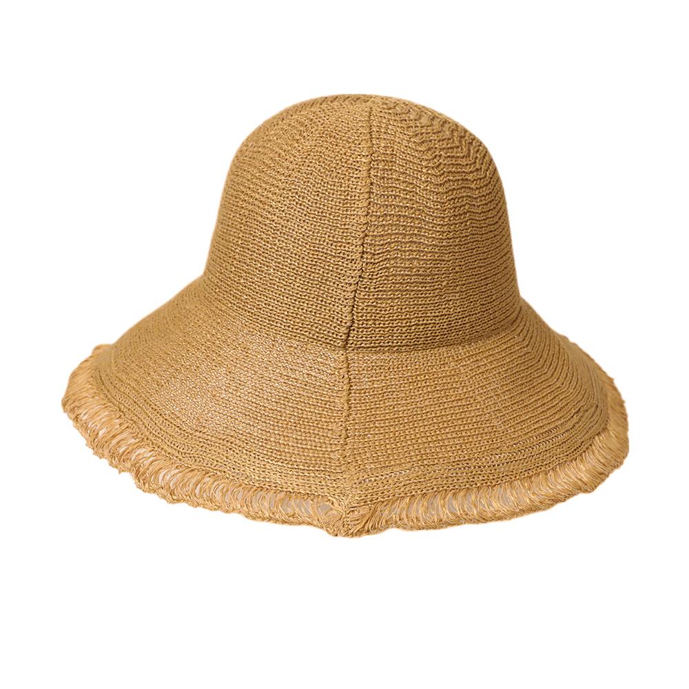 編立てつば広フリンジハット