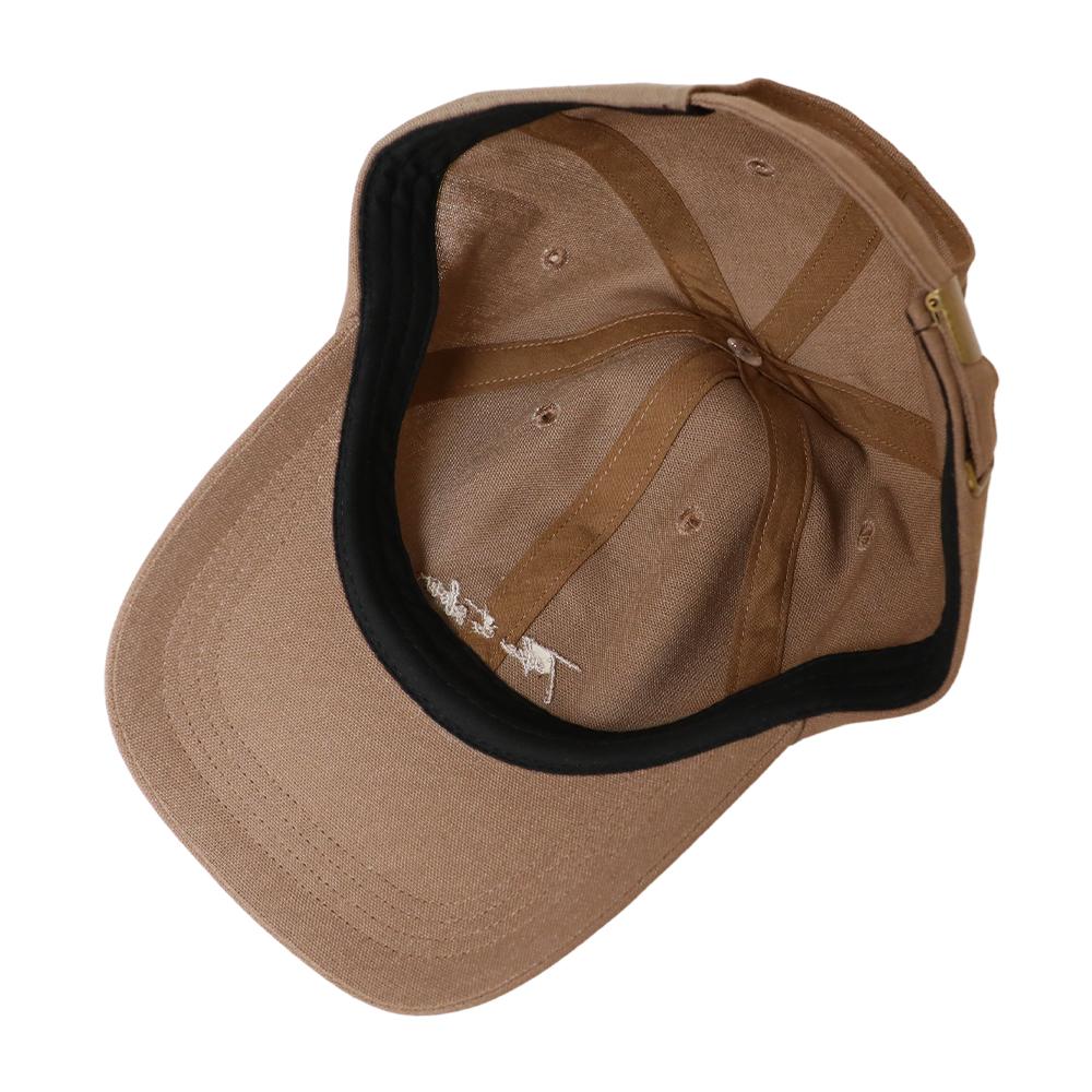 麻混筆記体刺繍キャップ