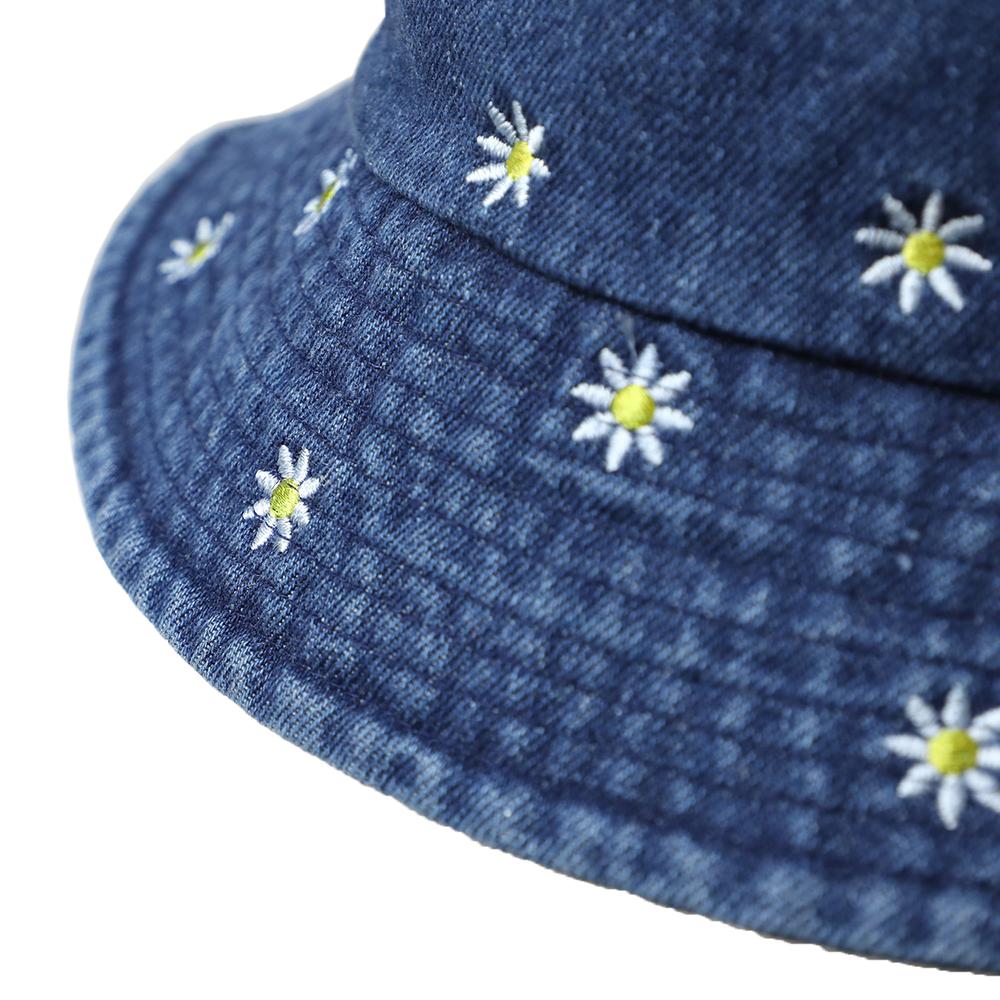 バケットハット グレー デニム風刺繍 デイジーEMBデニムバケットHAT – イチヨンプラス / 帽子通販