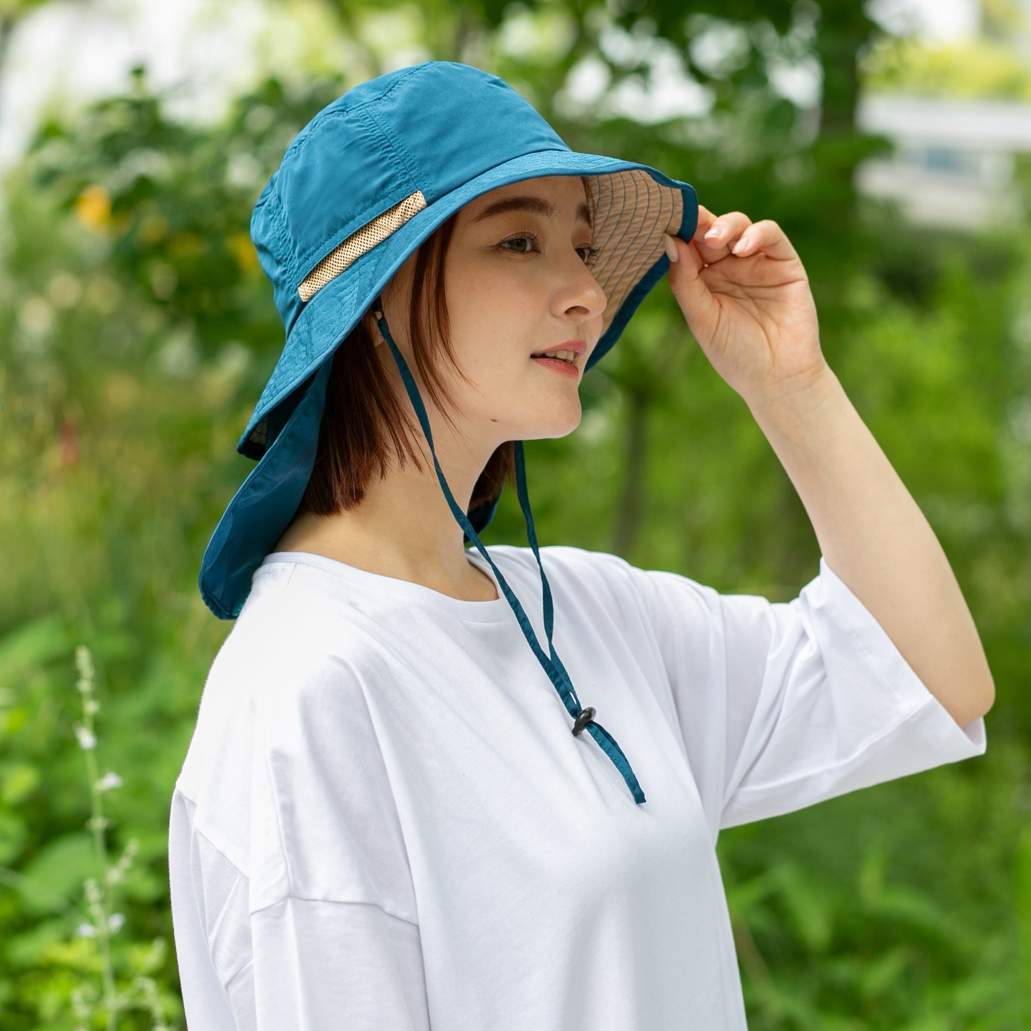 撥水遮光配色垂れ付きサファリ