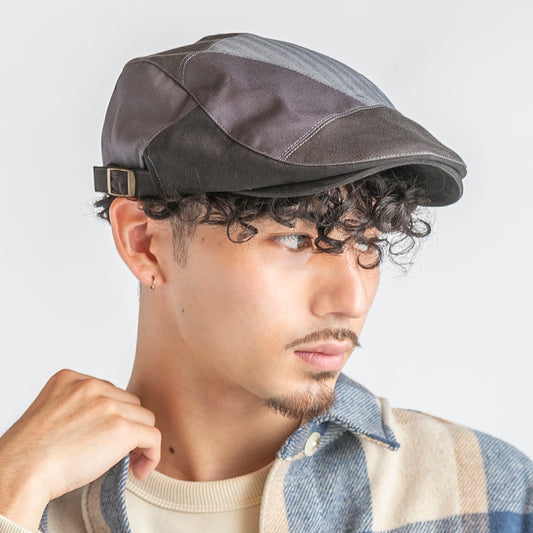 ヘリンボン柄ランダムパッチワークハンチング