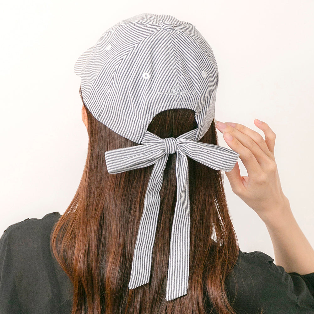 シアサッカーロングリボンキャップ