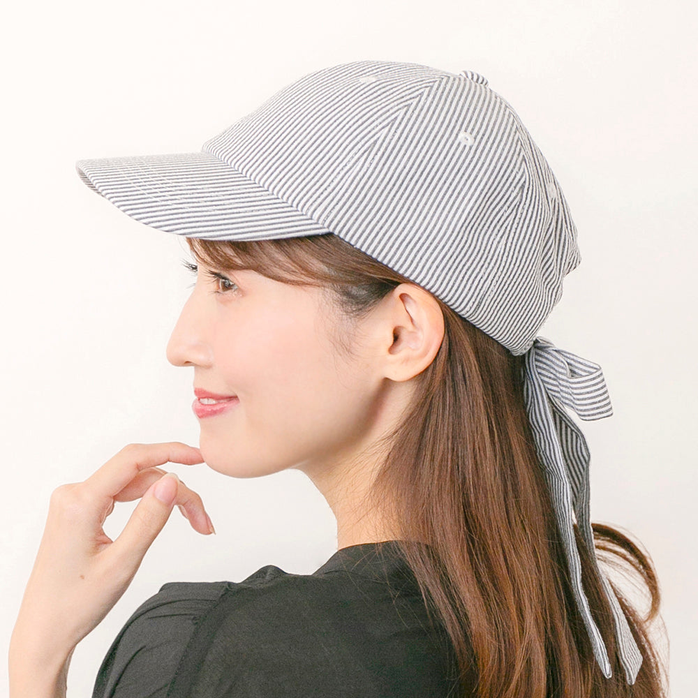 シアサッカーロングリボンキャップ