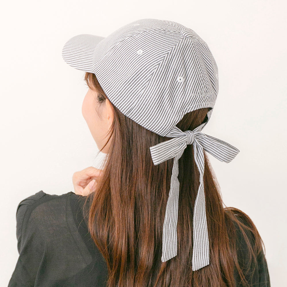 シアサッカーロングリボンキャップ