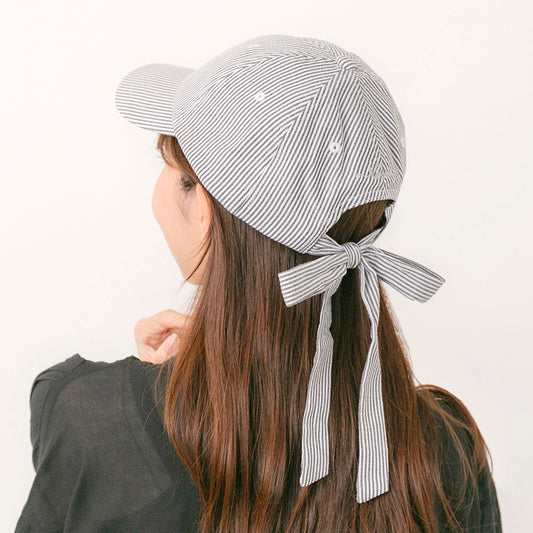 シアサッカーロングリボンキャップ