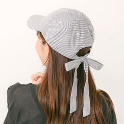 シアサッカーロングリボンキャップ