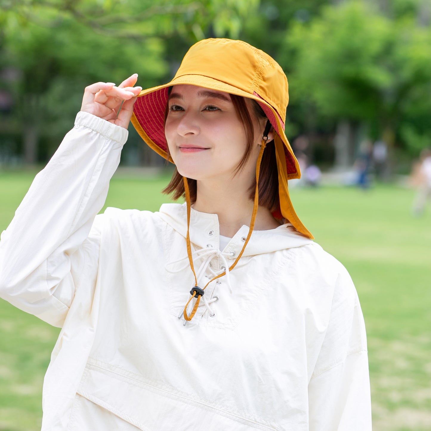 撥水遮光配色垂れ付きサファリ