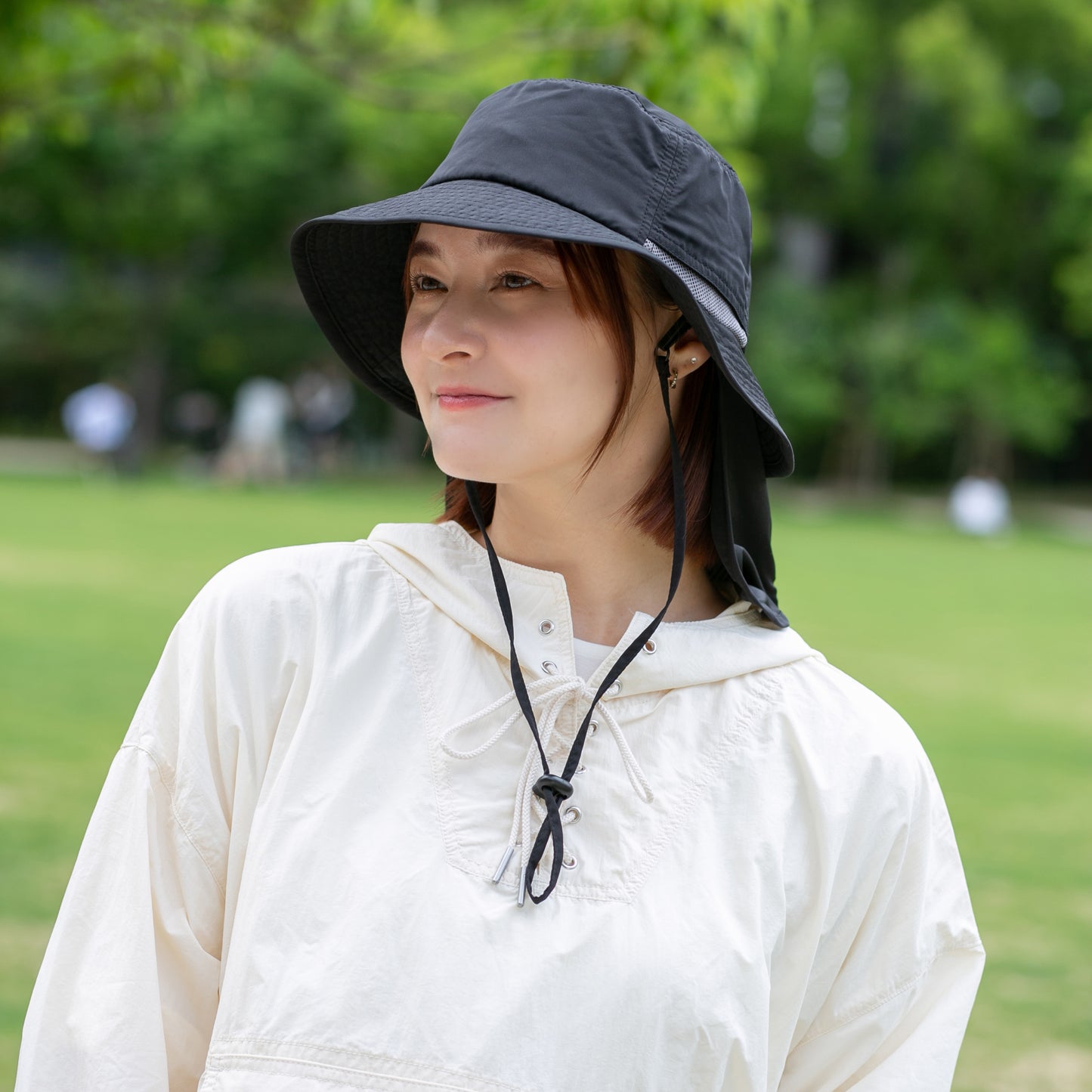 撥水遮光配色垂れ付きサファリ