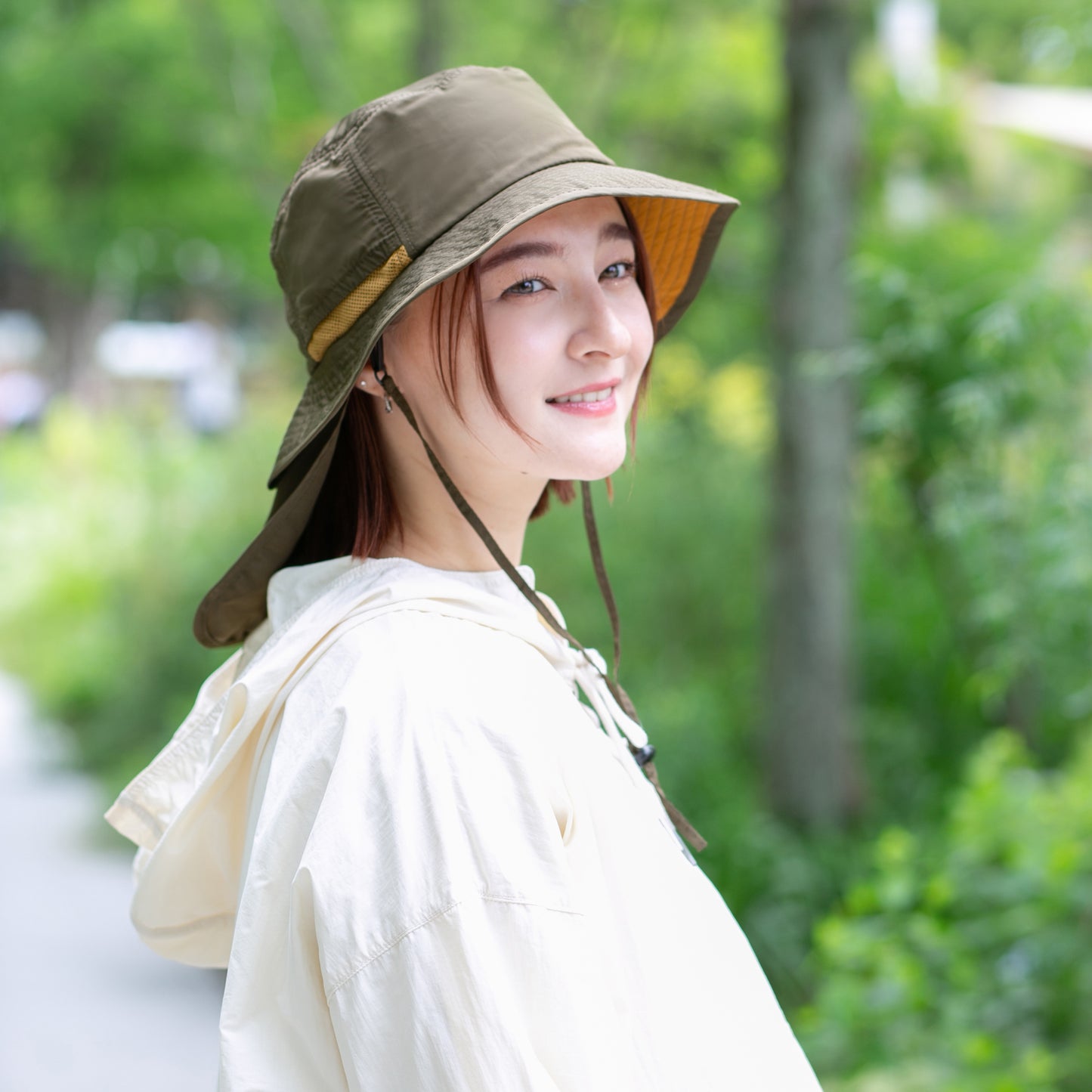 撥水遮光配色垂れ付きサファリ