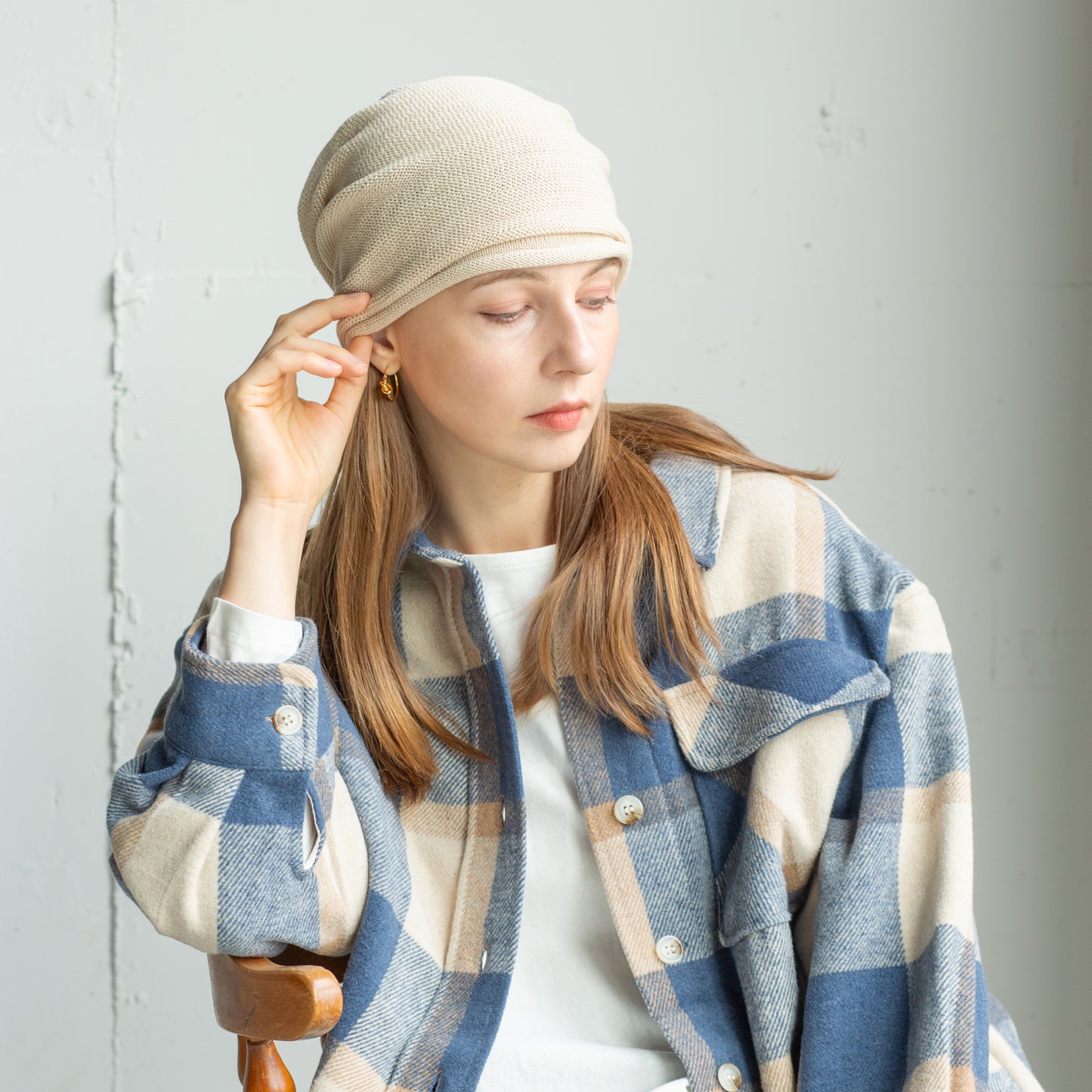 コットンロールアップニット帽