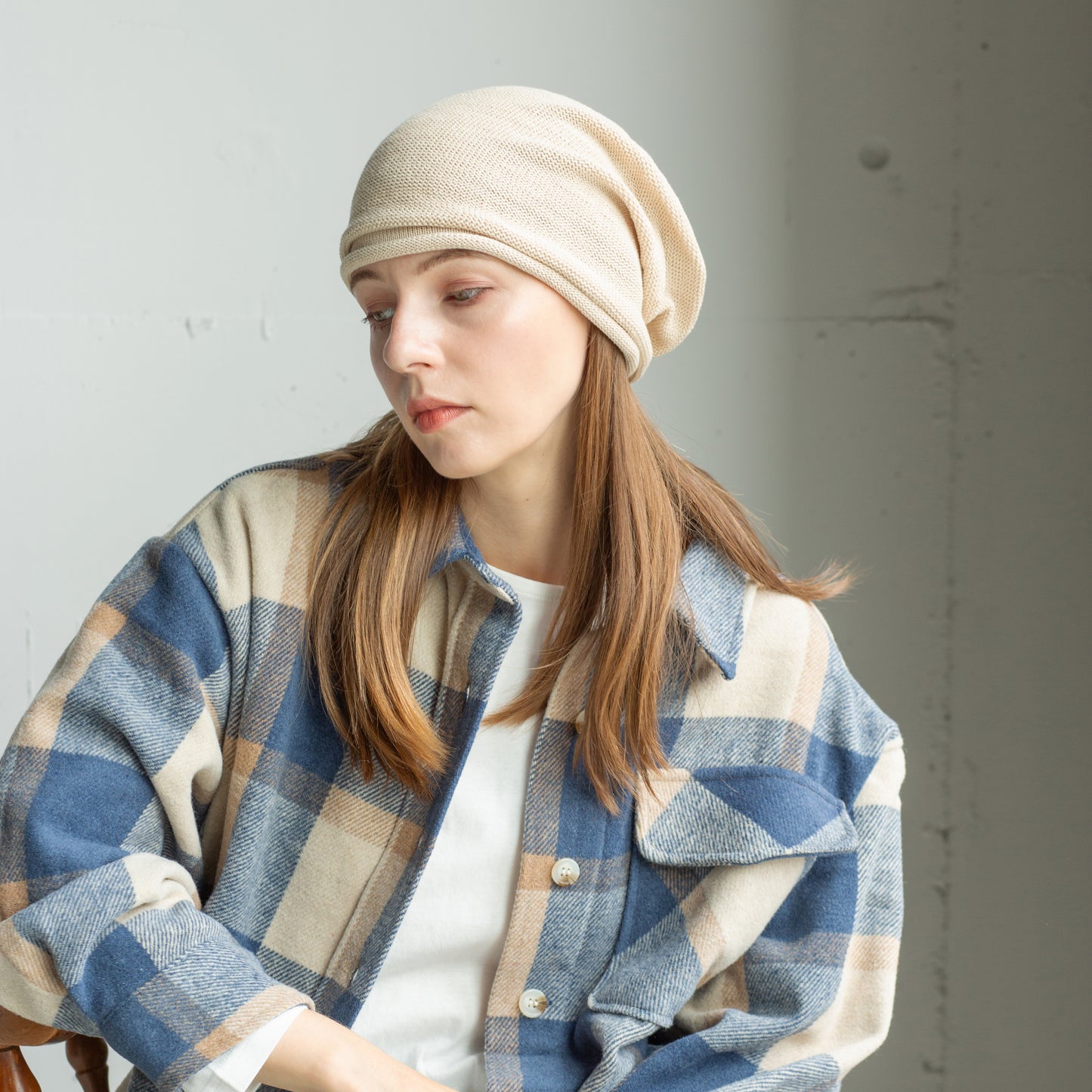 コットンロールアップニット帽