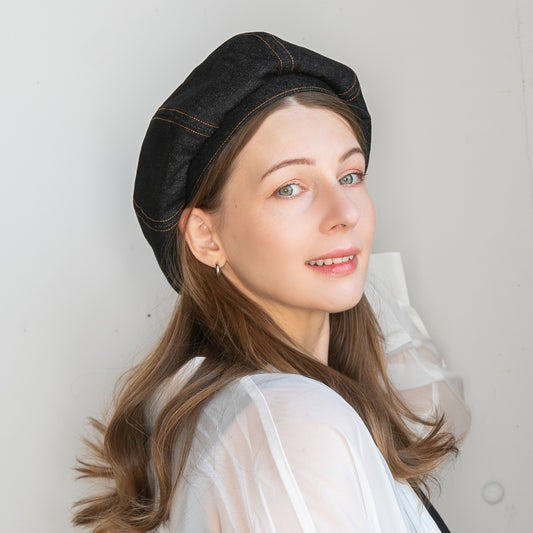 デニム革チョボ付ベレー