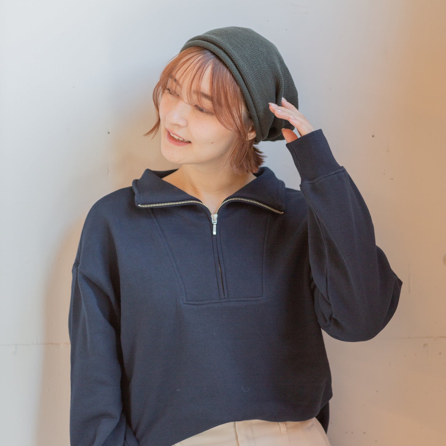 コットンロールアップニット帽