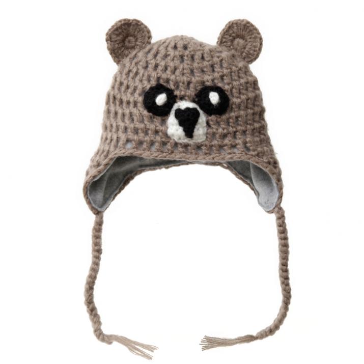 クマ顔パイロット裏フリース手編ニット