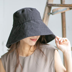 つば切り替えあご紐付き麻ハット