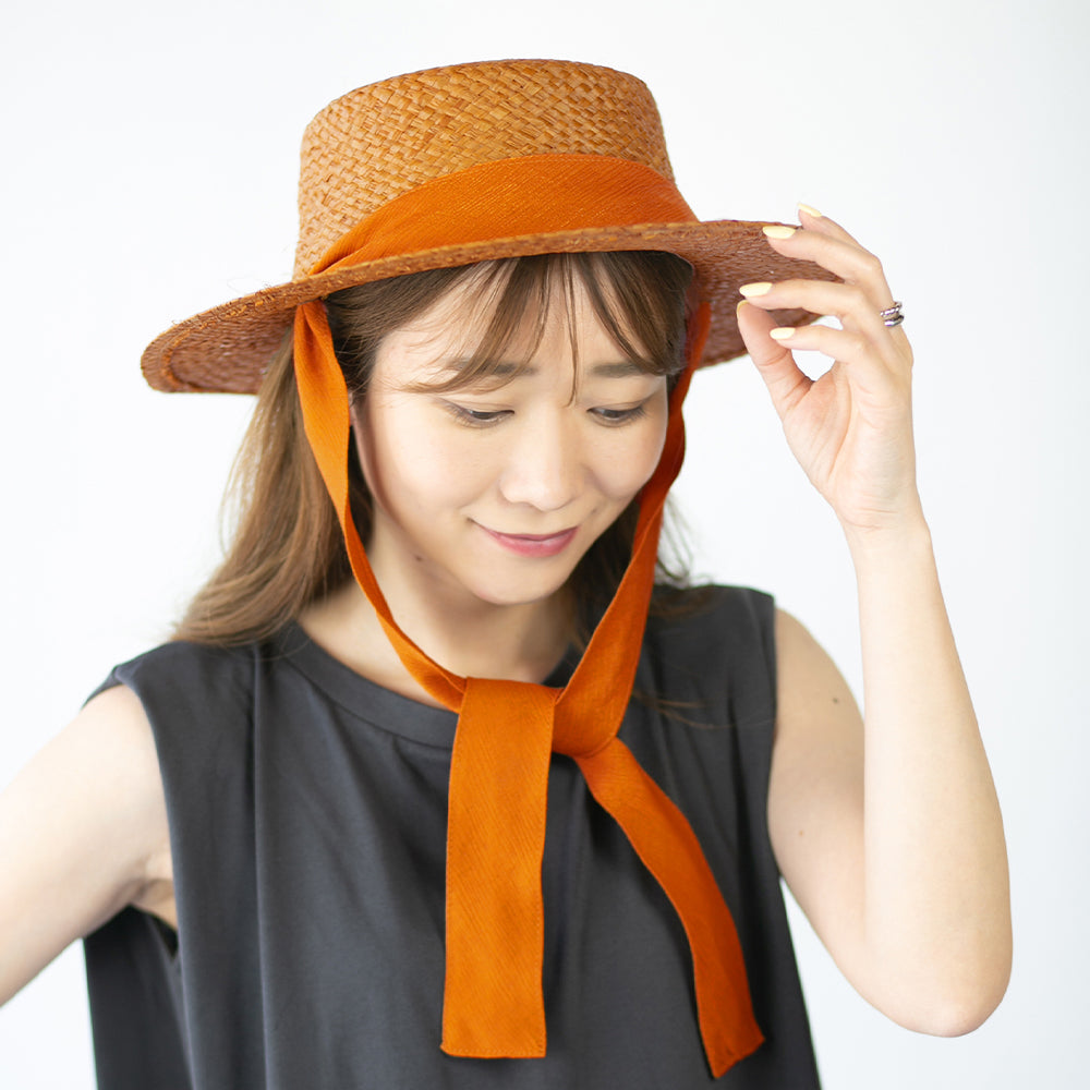 ラフィアシートリボン付きカンカン帽