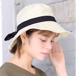 ポリジュートバックリボン垂付きハット