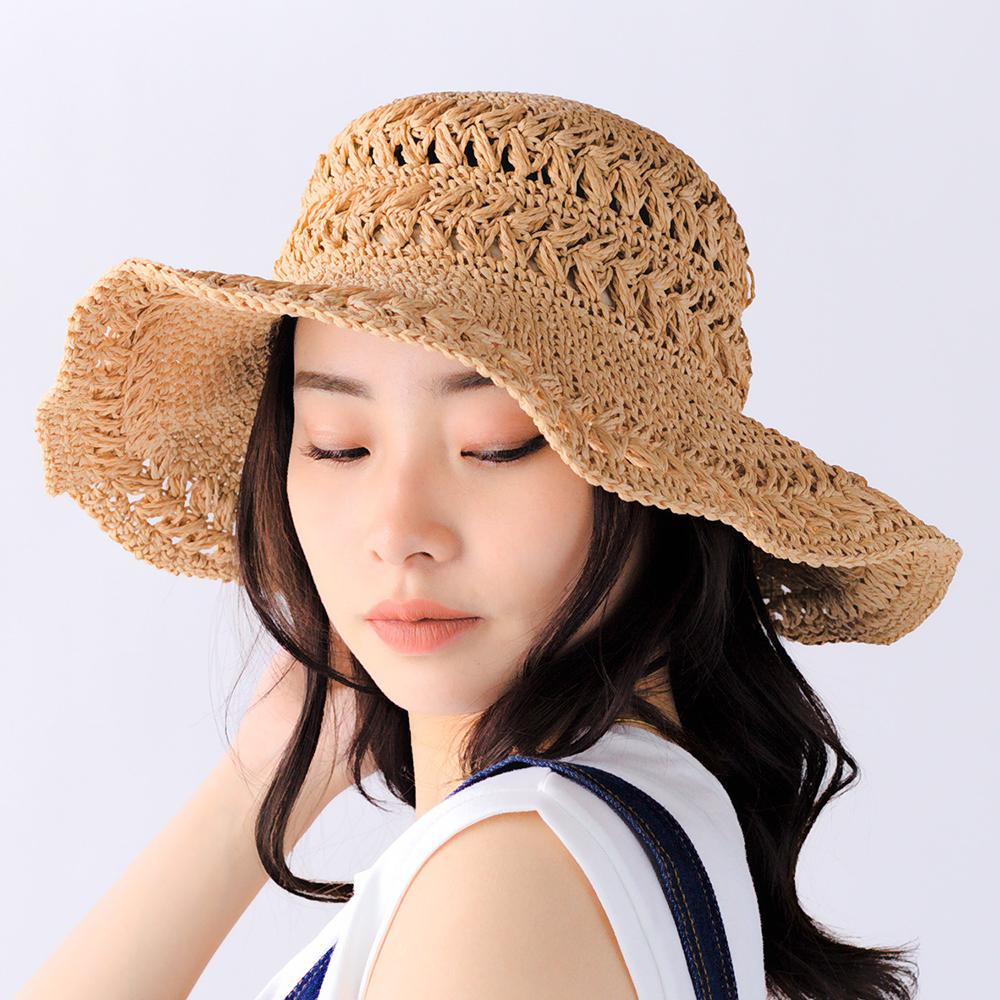 ペーパー柄編み広ツバハット