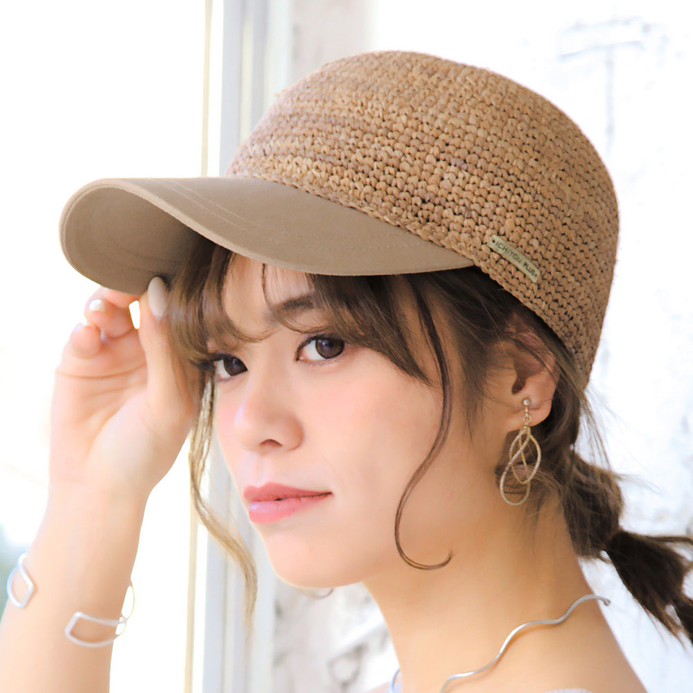 ラフィア細編布帛ジョッキーキャップ