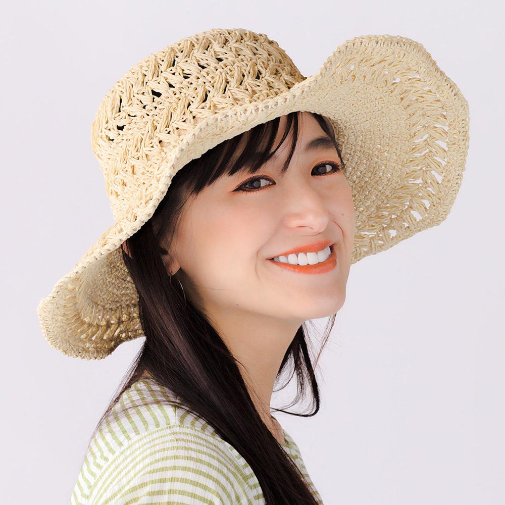 ペーパー柄編み広ツバハット