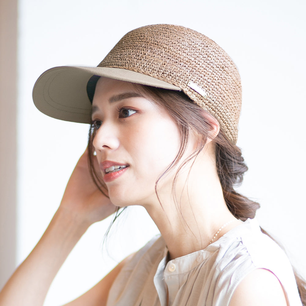 ラフィア細編布帛ジョッキーキャップ