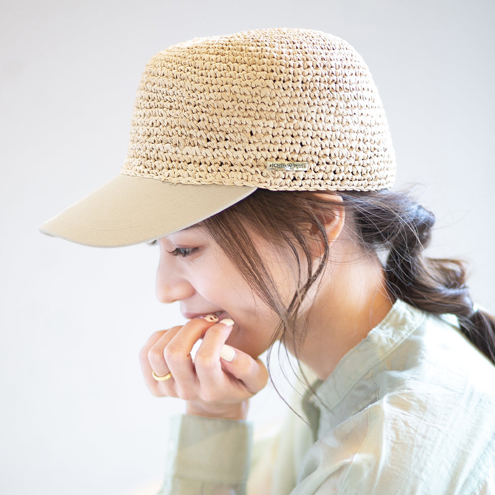 ラフィア細編布帛ジョッキーキャップ